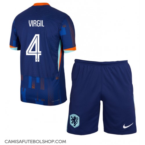 Camisa de time de futebol Holanda Virgil van Dijk #4 Replicas 2º Equipamento Infantil Europeu 2024 Manga Curta (+ Calças curtas)